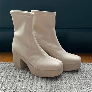INTENTIONALLY BLANK Marlowe Platform Cream Heeled Boots with Chunky Platform